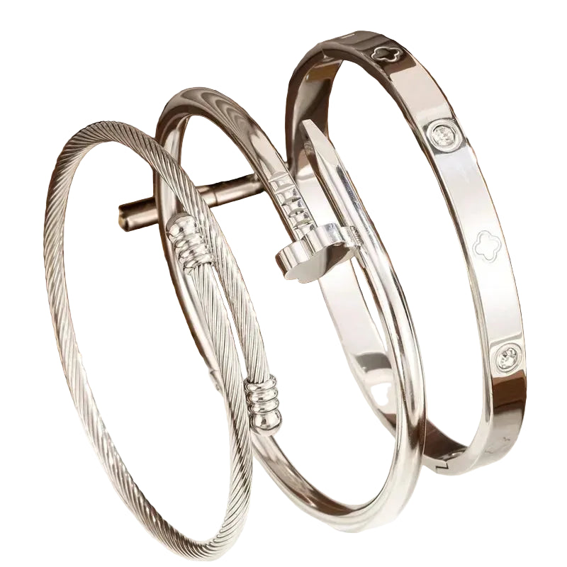 CLASSY CLOVER 18K Plated Stainless Steel Stack Bracelet Set