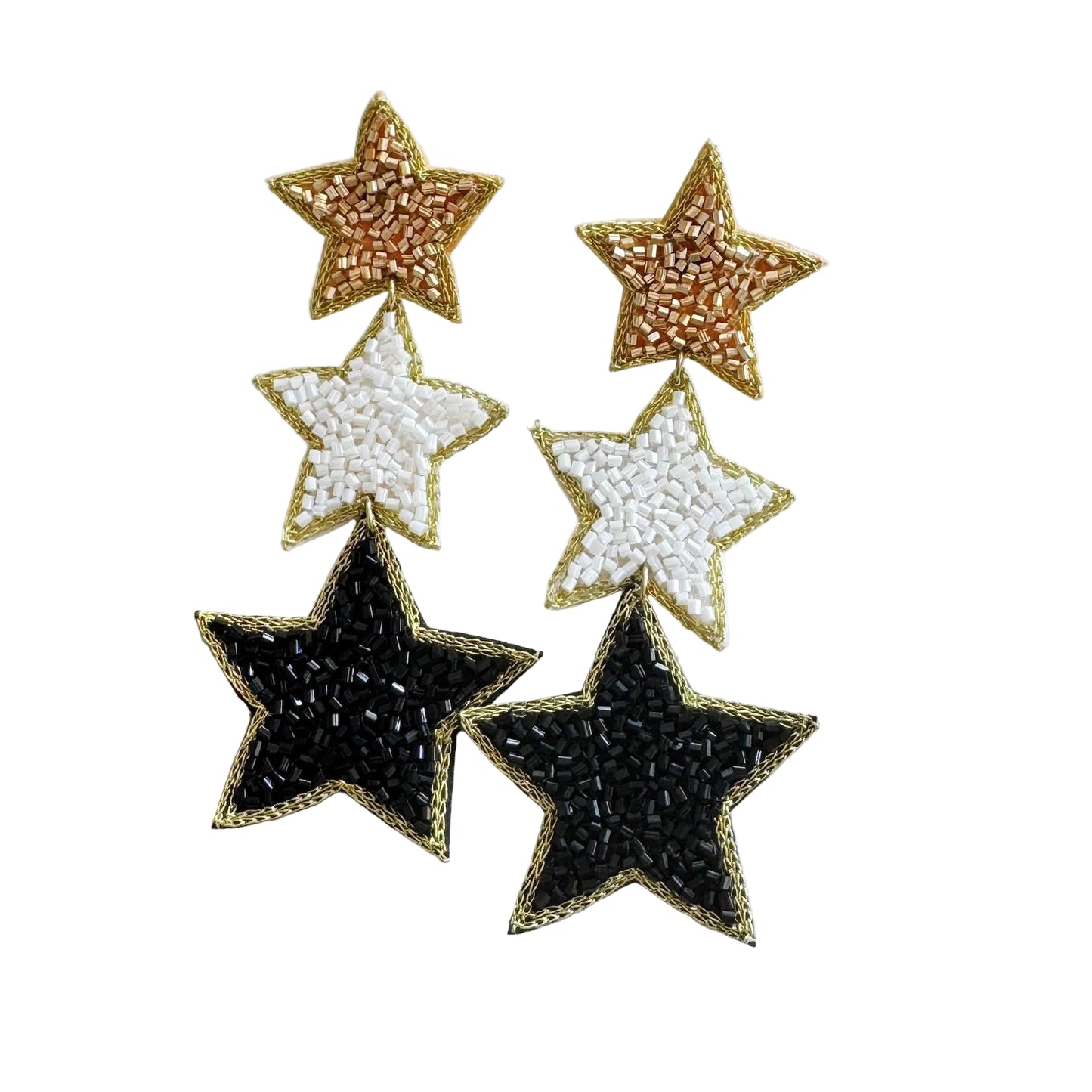 HEARTS and STARS Black and Gold Drop Earrings