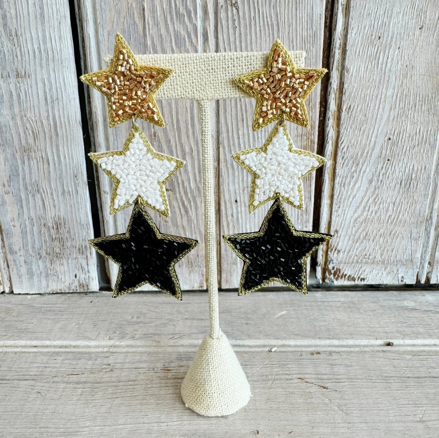 HEARTS and STARS Black and Gold Drop Earrings
