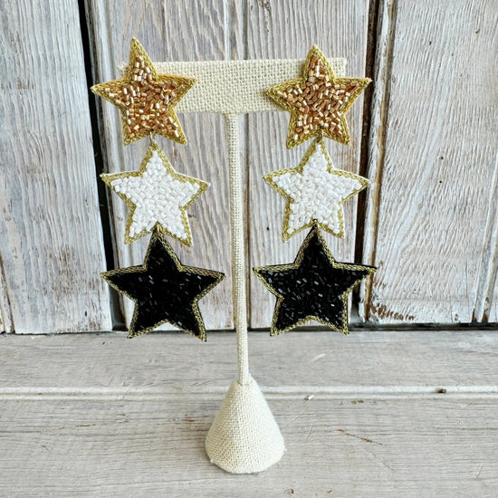HEARTS and STARS Black and Gold Drop Earrings