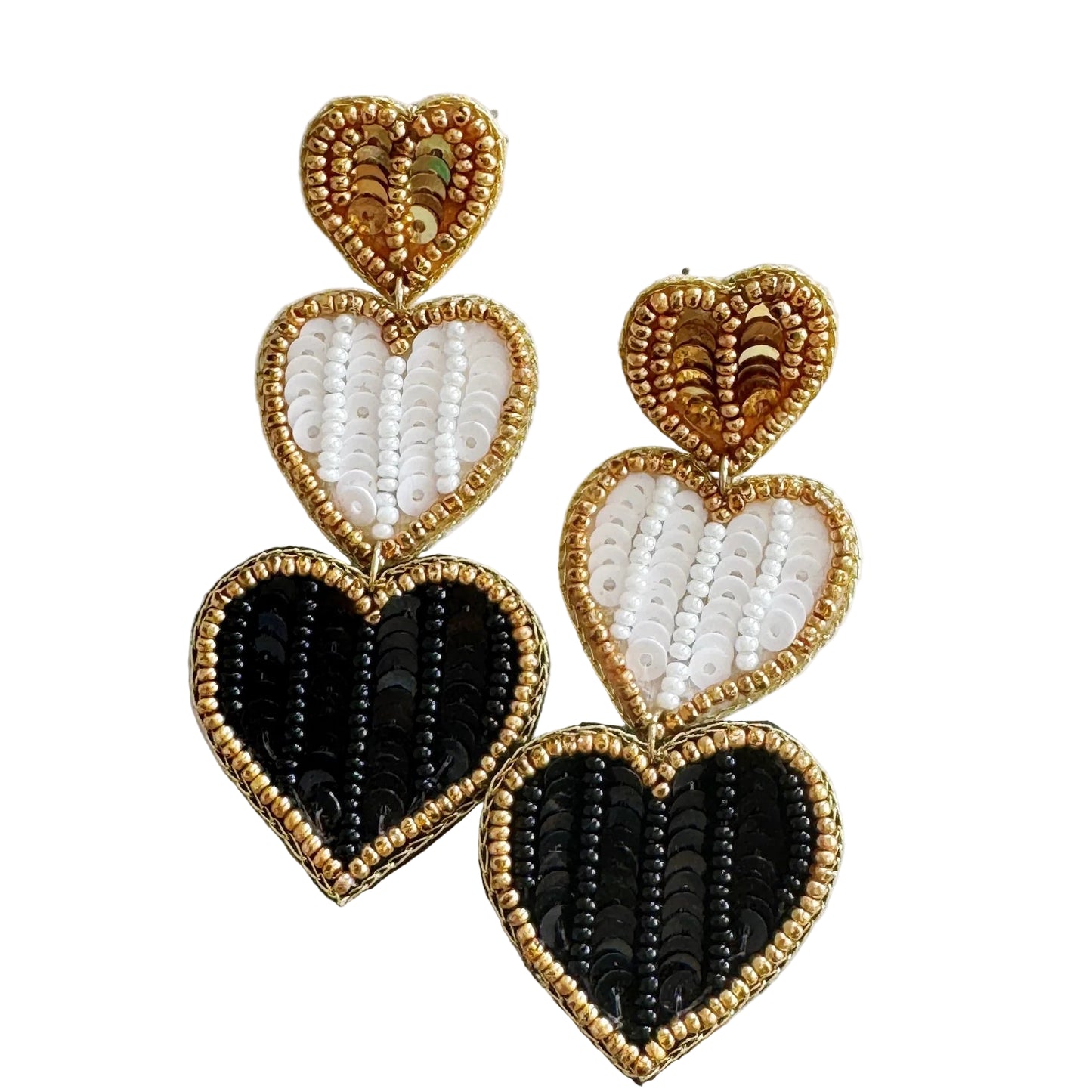 HEARTS and STARS Black and Gold Drop Earrings