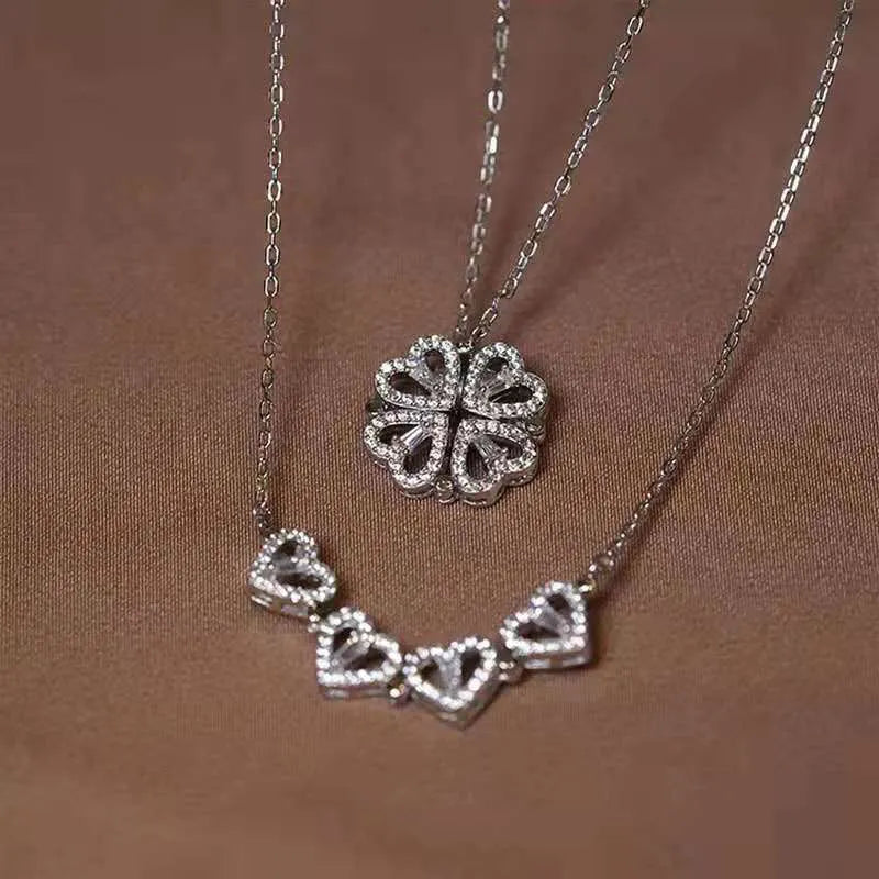 CHARMING HEART Four Leaf Clover Necklace and Ring Set