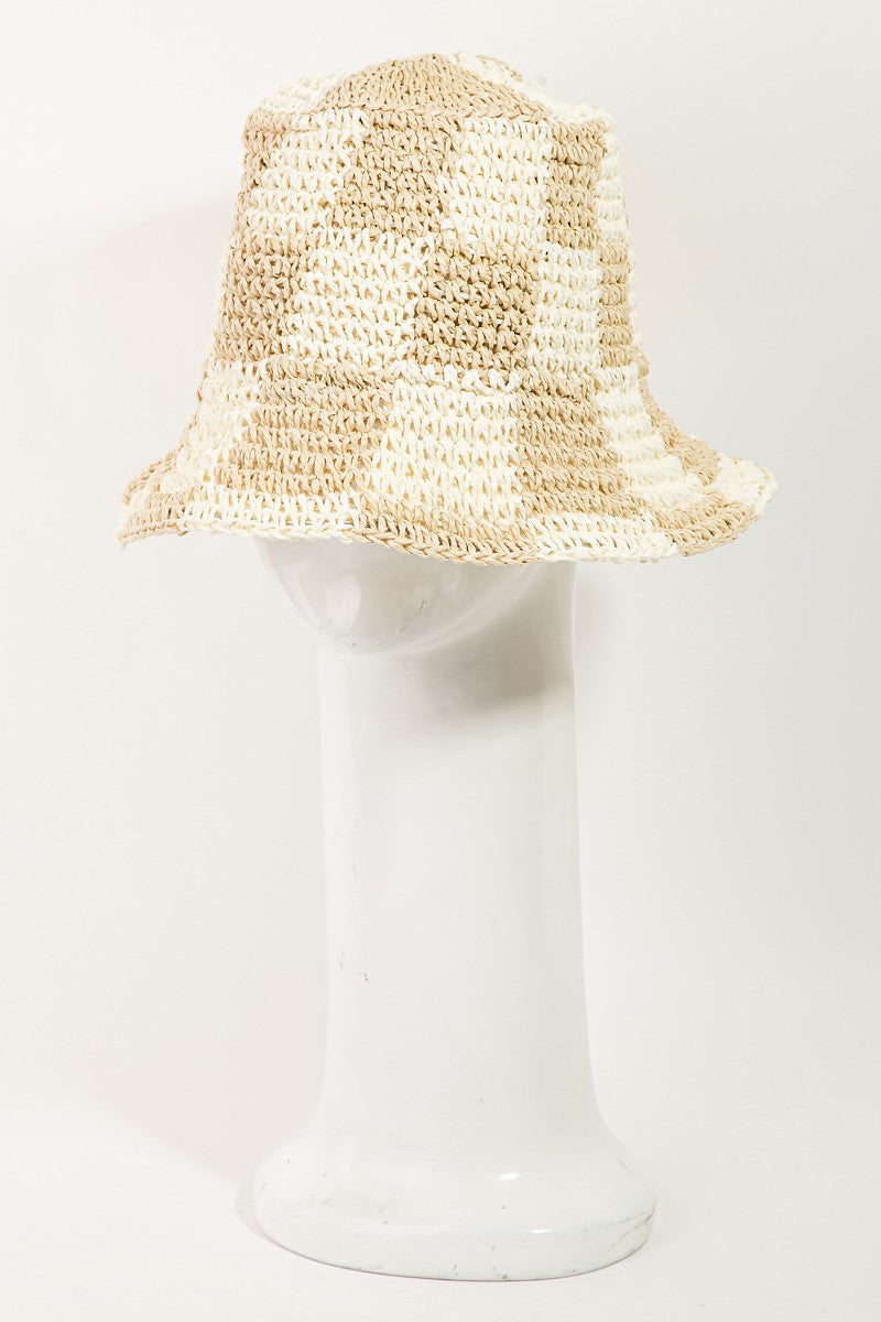 Load image into Gallery viewer, MALIKA Check Patterened Crochet Straw Hat
