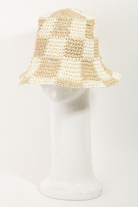 Load image into Gallery viewer, MALIKA Check Patterened Crochet Straw Hat
