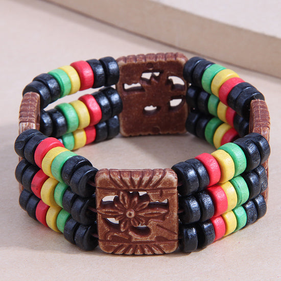 JUNETEENTH Wooden Shield and Triple Layer Bead Bracelet