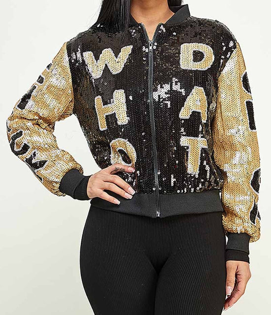 Load image into Gallery viewer, WHO DAT CHICK Sequin Bomber Jacket
