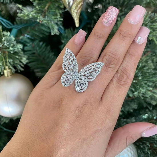FLY GYRL  Cubic Zirconia Butterfly Adjustable Ring