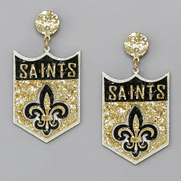 Load image into Gallery viewer, BYWATER Saints Fleur De Lis Shield Earrings
