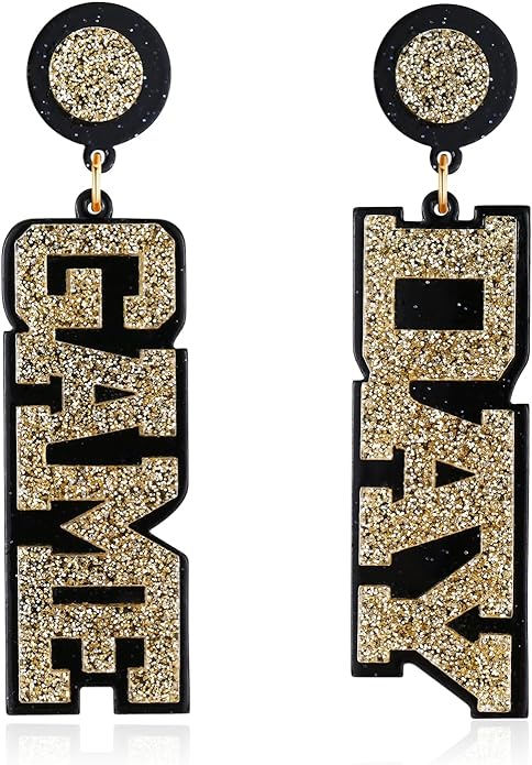 GAME DAY Black/ Gold Acrylic Earrings