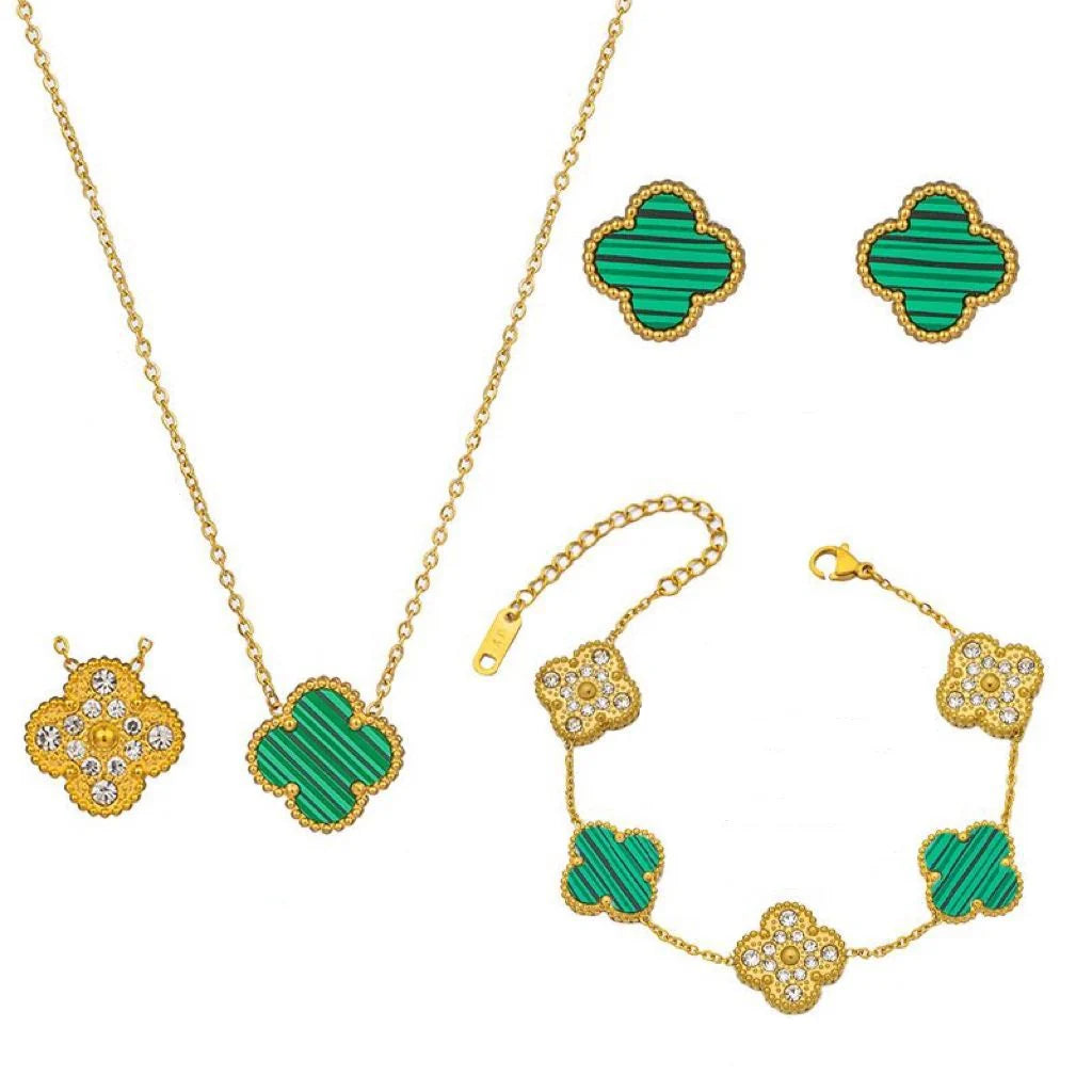 FAITH  Clover 18K Plated Stainless Steel Necklace Set