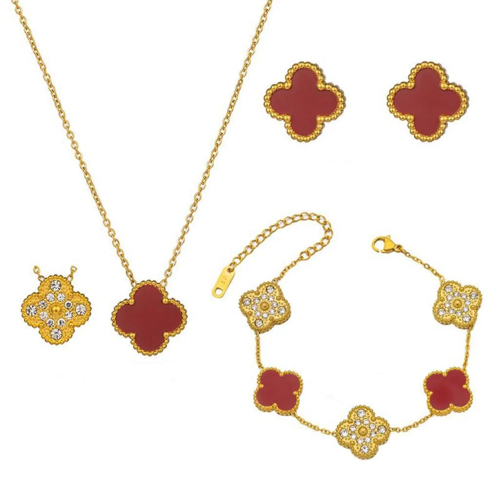FAITH  Clover 18K Plated Stainless Steel Necklace Set