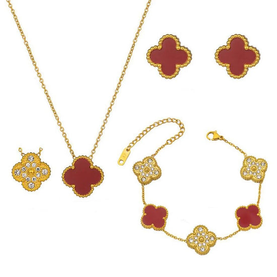 FAITH  Clover 18K Plated Stainless Steel Necklace Set