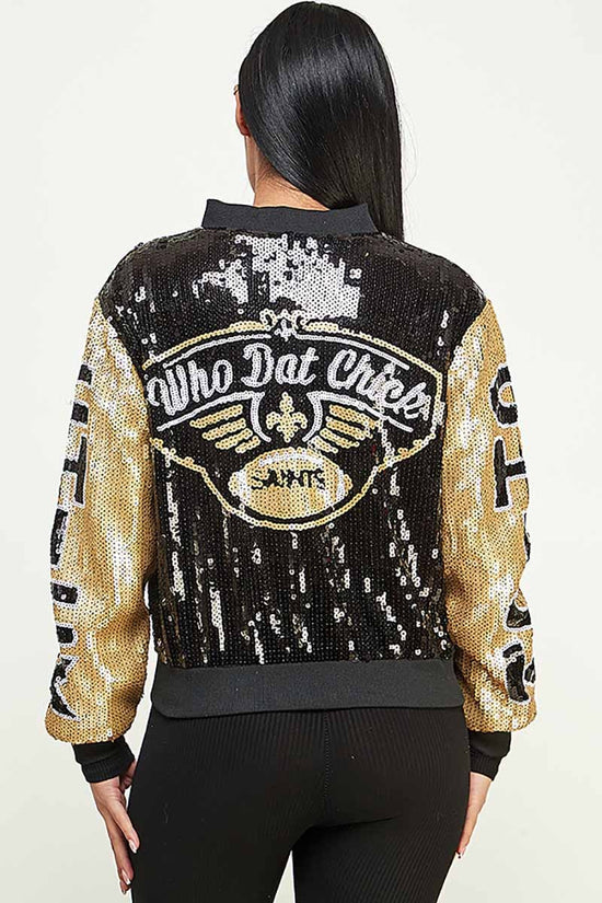 WHO DAT CHICK Sequin Bomber Jacket