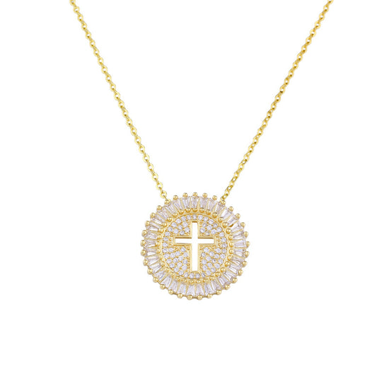 HOLY Baguette Round Cross Necklace