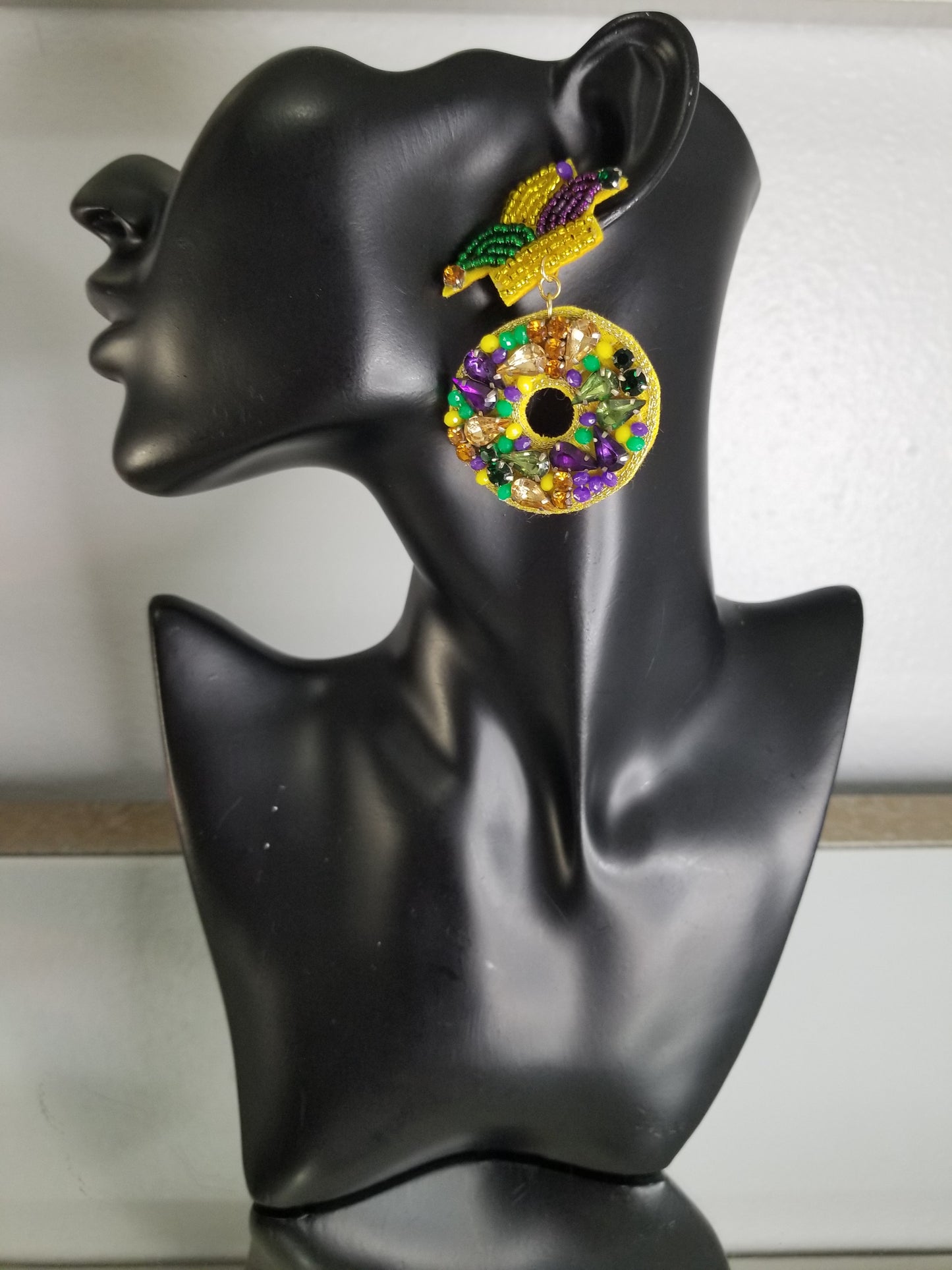 Load image into Gallery viewer, MARD GRAS King Cake  Multi Stone Earrings
