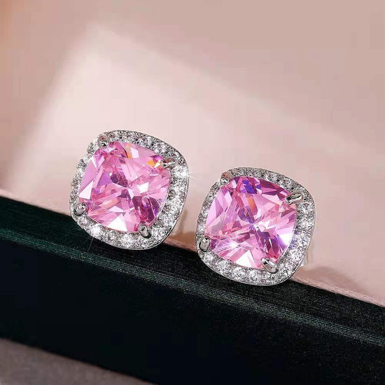 Load image into Gallery viewer, QUEEN Pink Cubic Zirconia Square Stud Earrings
