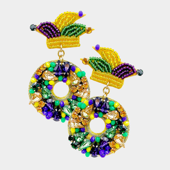 Load image into Gallery viewer, MARD GRAS King Cake  Multi Stone Earrings
