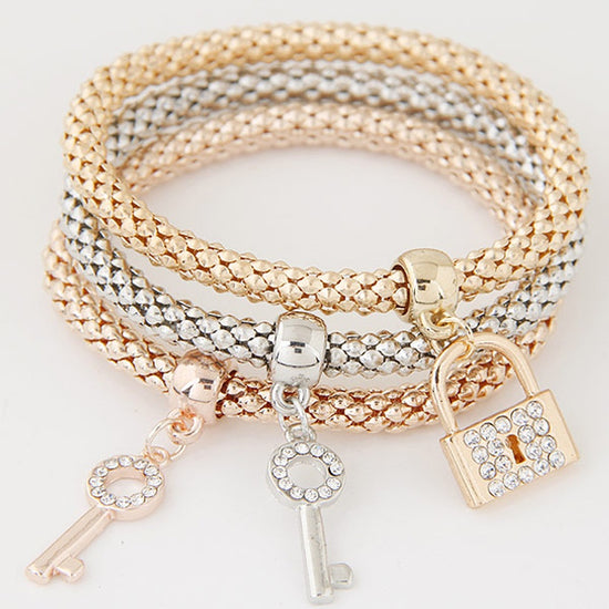 Tricolor Rhinestone Crystal Bracelet Set