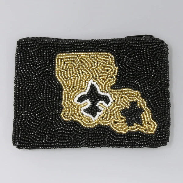 BLACK and GOLD Beaded Mini Coin/Card Purse