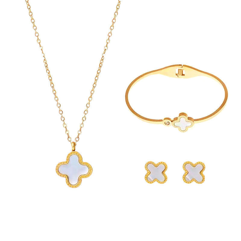 LUCKY CHARM Stainless Steel Clover Necklace Set
