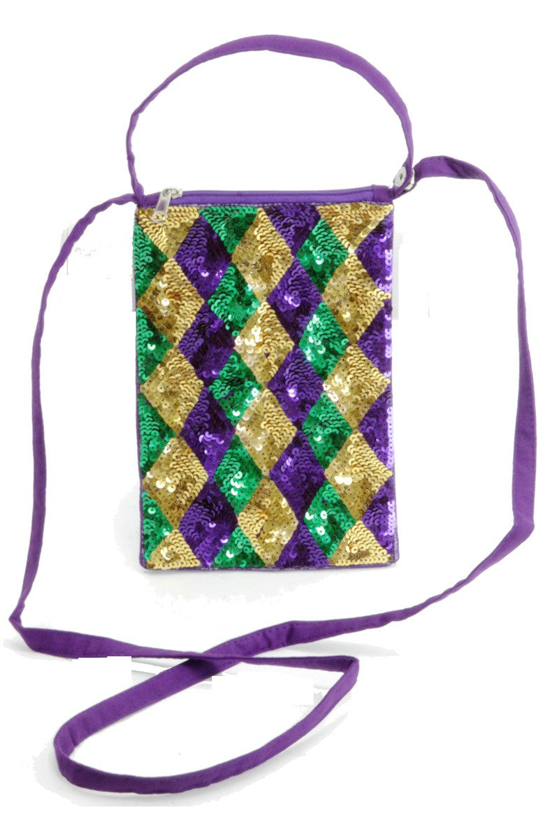 MARDI GRAS Sequin Diamond Pattern Crossbody Bag