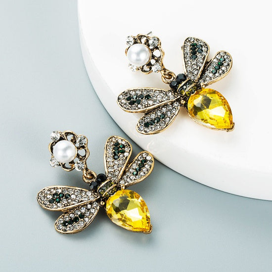 DIANE  Bee Shaped Rhinestone/Crystal Earrings