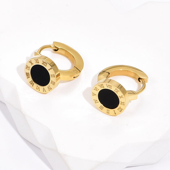 LOVE 14k Gold Plated Black Bezel Stainless Steel Earrings