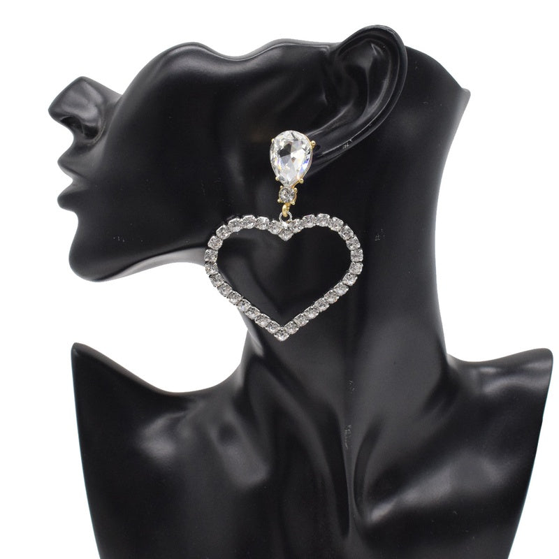 GENDIA Teardrop Open Heart Rhinestone Crystal Earrings