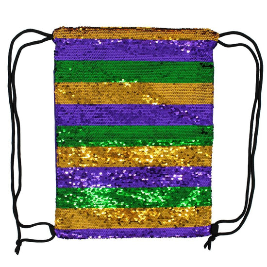 Load image into Gallery viewer, Sequin Mardi Gras Drawstring Backpack

