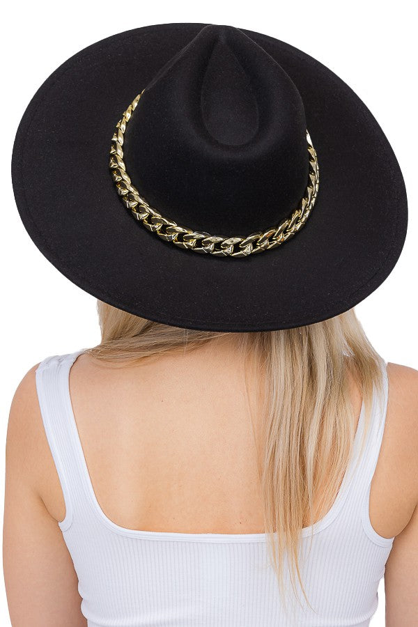 Load image into Gallery viewer, DOWNTOWN Chunky Cuban Chain Wide Brim Rancher Hat
