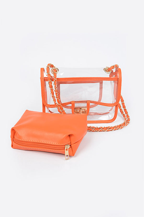 SHE READY Transparent Purse with Pouch and  Chain Link Strap