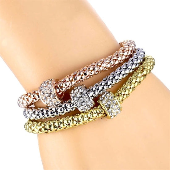 Tricolor Rhinestone Crystal Bracelet Set