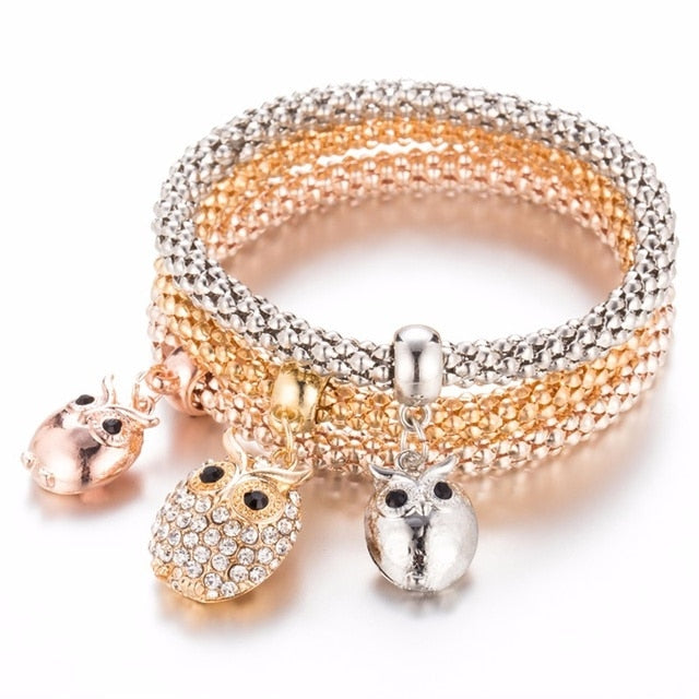 Tricolor Rhinestone Crystal Bracelet Set