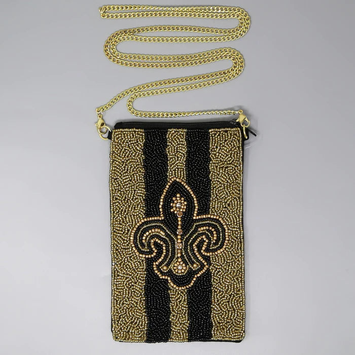 Load image into Gallery viewer, FLEUR DE LIS Beaded Crossbody Phone Bag
