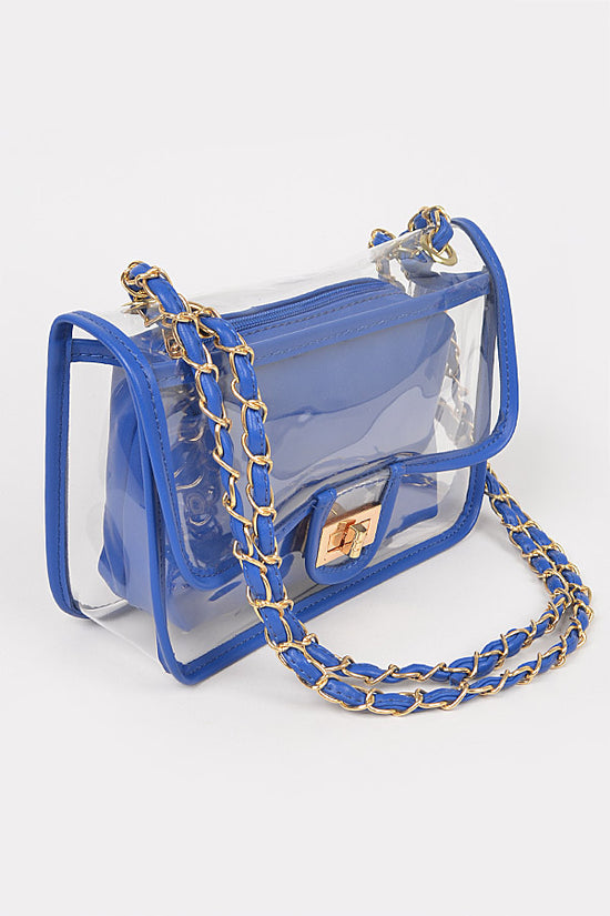 SHE READY Transparent Purse with Pouch and  Chain Link Strap